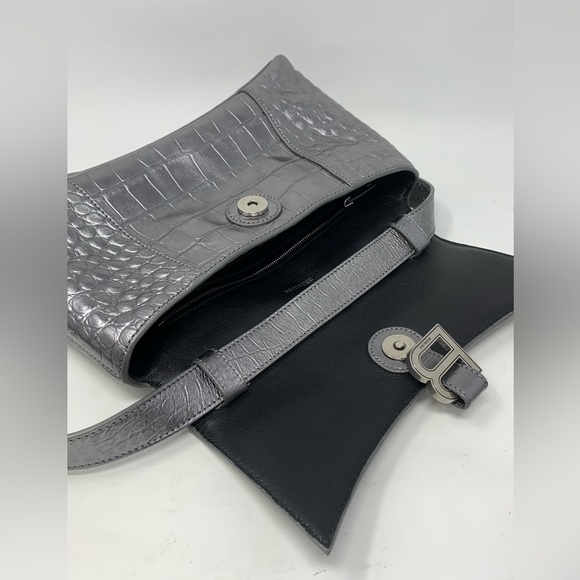BALENCIAGA Small Downtown Croc Embossed Leather Shoulder Bag - Picture 11 of 16